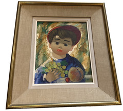 Nino GIUFFRIDA Impressionism Portrait Big-Eyed Child Boy Oil Painting 1965 Italy