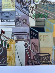 MID CENTURY PAINTING CUBIST ABSTRACT CITYSCAPE URBAN MODERNISM CUBISM WPA STYLE