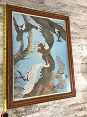 Vintage James Kukrul Wildlife Lithograph Signed Framed Eagle Falcon Crane Art