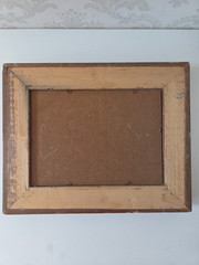 Vintage Small Framed Impasto Oil Painting Rustic Landscape Cabin Wood Frame 25cm