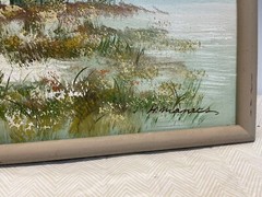 Vintage Painting On Canvas Framed. Church With Out Buildings