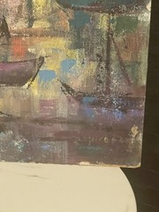 Vintage Canvas Oil Painting Signed Double Sided Painting by Iva Moore Colorful