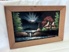 1970’s Vintage Black Velvet Painting With Homemade Wooden Frame 18×12” No. Maine