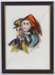 Boris Deutsch (1892-1978) „Shtetl married couple“, watercolor, 1968
