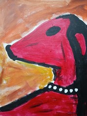 Expressionism/Abstract 11×14 Little Red Doggie Original Colorful Painting