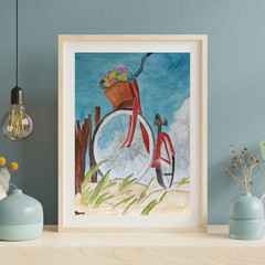 Abstract Expressionism Acrylic Art on 9×12 Paper – Beach Bicycle