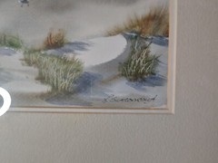 Paul Scarborough „Sand Dunes and Seagulls“ Original Watercolor Painting Framed
