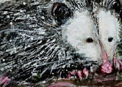 ORIGINAL Opossum ACEO PAINTING Winter Snow Animal Nature Landscape ATC ART