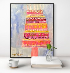 Mary Myers Original Abstract Expressionism 11×14 Birthday Cake Signed Fine Art