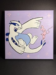 Fan Art Pokémon Lugia and Mew painting 10×10 canvas 🌟