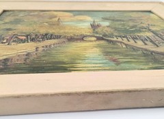 Vintage Oil Painting City Bridge over Dutch Delft Canal Netherlands Signed