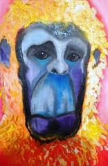Original Abstract Thoughtful Orangutan Acrylic Canvas Painting Art 11″ 2015 New