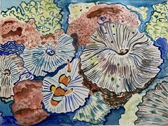 CLOWNFISH in the CORAL | Great Barrier Reef Watercolor Painting Kristi C Jones
