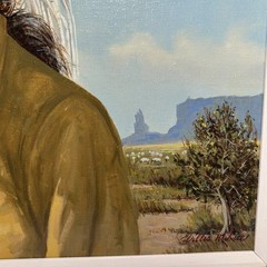 Vintage Willis M. Rue American Oil on Canvas Painting Navajo Woman “Shepherdess”