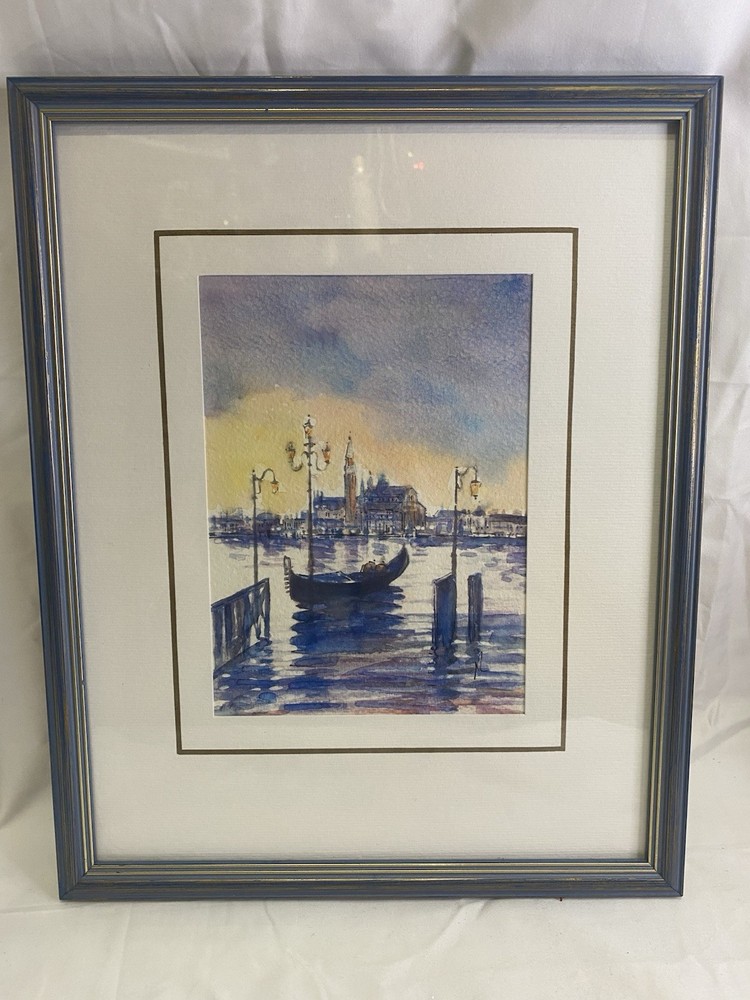 Venice Italy Watercolor Painting Original Artwork Gondola Signed Framed Matted