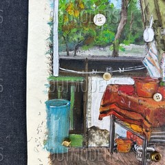 Still Life by the Cabin Window VTG Painting Apaydinli Contemporary Expressionism