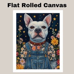 French Bulldog Floral Overalls Room Decor Flat Rolled, Framed or Wrapped Canvas