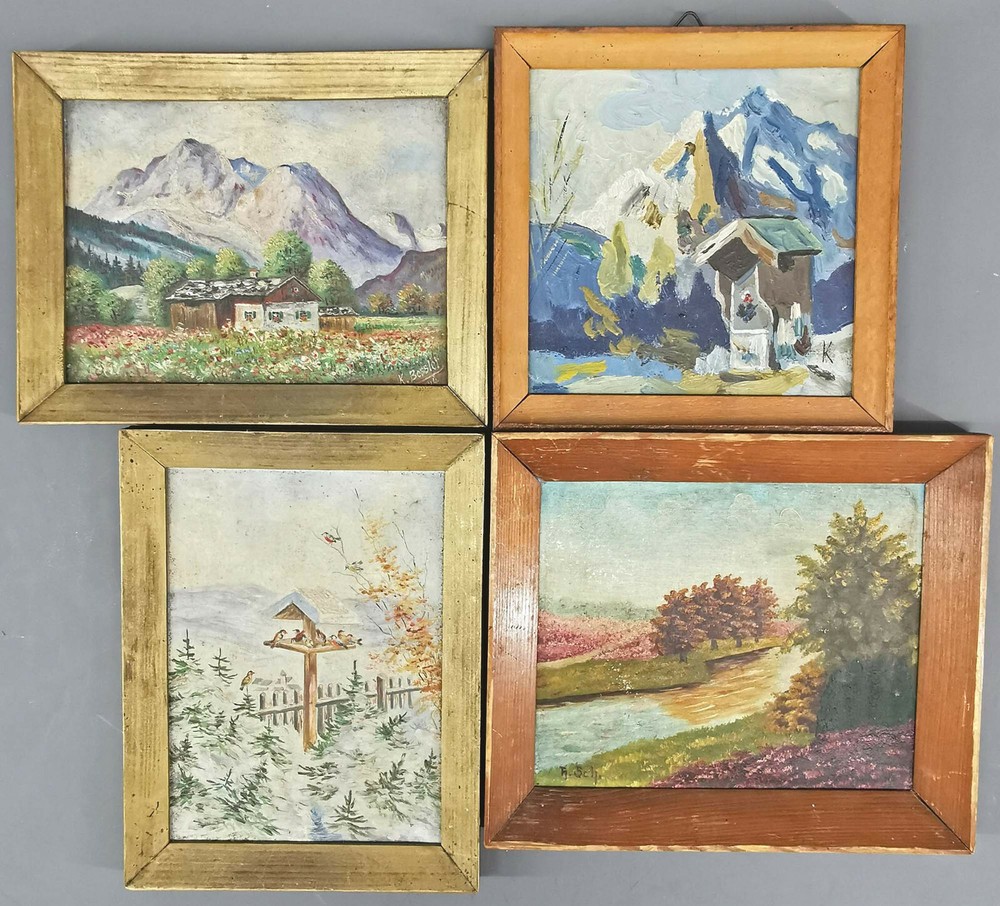 9160064 Convolute 4 Small Painting ca.8 11/16×7 1/2in Alpenlandschaft Heath