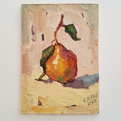 Fragrant Pear Painting Original Oil Still Life Semi Abstract Modern Wall Artwork