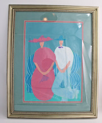 Original signed JIM N. HILL Acrylic Painting of Seated Couple, Texas artist 1984