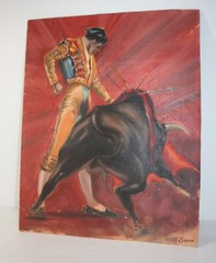 Signed Oil Painting Spanish Bullfighting Matador 16X20