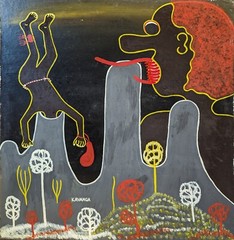 KAVANGA’s SOUL OF THE ANGRY MOUNTAIN unusual Tingatinga painting by the bad boy