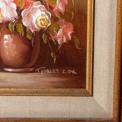 Robert Cox Original Oil Painting Still Life Peach Roses Framed with Provenance