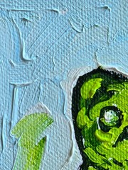 Gummy Bear Green Oil Painting 10×15 cm Pastose Technique Painting on Canvas Fabric