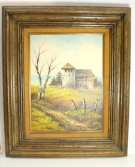 Vintage Landscape Farmhouse Scene Oil Painting On Canvas Signed J Medina