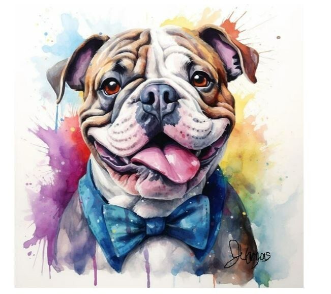 Watercolor Portrait of an English Bulldog Art Print