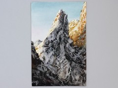 Mountain Original Watercolor Landscape Painting Evening Art Winter Snow
