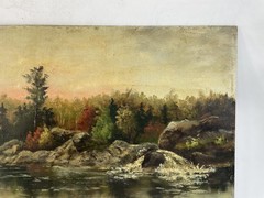 Antique Hudson River School Oil Painting Landscape 19Th Century Unsigned 12×18