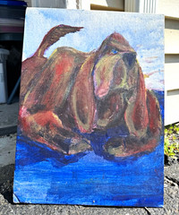 Abstract Dog Original Painting on Canvas Board 12×16 Unframed
