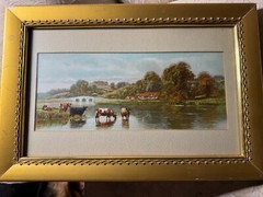 Frederick William Hayes (1848 – 1918) „Cattle By River“ Mixed Media Painting