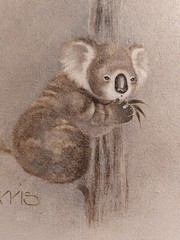 Vintage Oil on Canvas Koala “The Hugging Tree”  Peggy Harris
