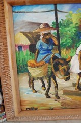 VTG 1969 FRAMED ORIGINAL HAITIAN FOLK ART WOMEN AT WELL ARTIST: FRITZNER DELUY