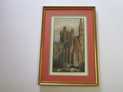 ANTIQUE PAINTING LANDSCAPE REALISM CHURCH ARCHITECTURE OLD GRAVES SIGNED