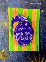 ACEO Original Art dog striped secondary color block dogs by Kai Robin Courtney
