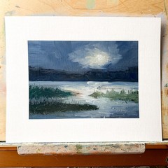 8×10 Original Oil Painting Marsh Landscape Moonlit Clouds Lowcountry Art Signed