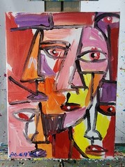 Original Abstract Painting Cubist Canvas Neo Expressionist Fine Art Decor 9×12