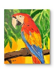 Original Parrot Painting Tropical Bird Acrylic Art Colorful Macaw Jungle Canvas