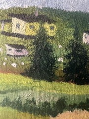 Landscape with Creek-Beni Kosh-1970 Signed Oil Painting on Wood Panel-Unframed
