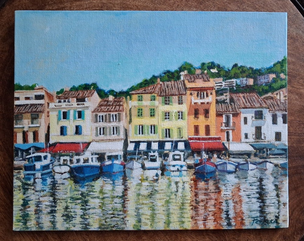Original Acrylic Painting of French Port on 8 x 10 InchCanvas Board Realistic…