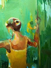 Woman On Swing Original Oil Painting, Yellow Dress Artwork, Abstract Wall Art