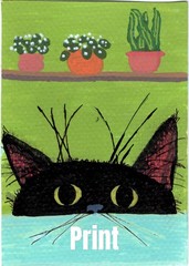 ACEO Art Card PRINT Black Cats House Plants The Secret Life of House Cats #12