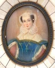 ANTIQUE MINIATURE MARY STUART PORTRAIT PAINTING BY KEIL, AFTER HILLIARD c1900
