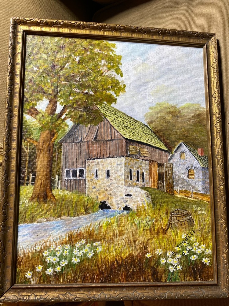 B Tonelli 1992 „An Old Amish Barn“ Oil Painting – Signed And Framed