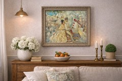Vintage Fiesta De Valencia Stevens Spanish Festival Wall Art Ornate Frame 28×24