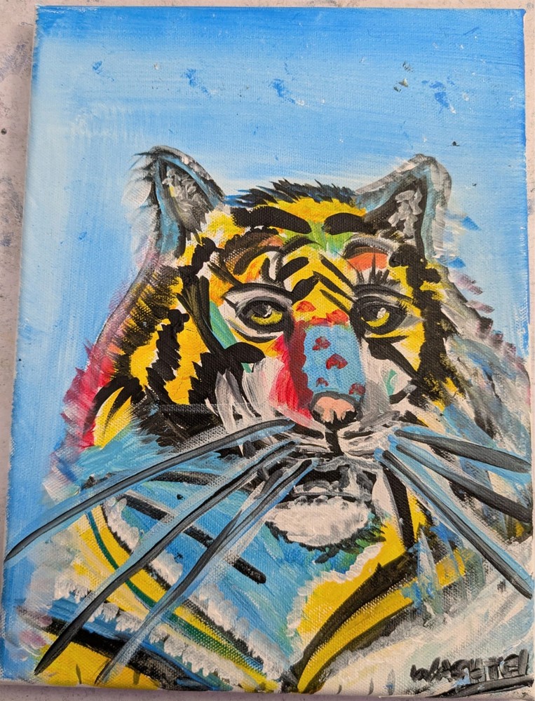 Original Neo Expressionism 9×12 Tiger Handmade Signed Canvas Fine Art Wachtel