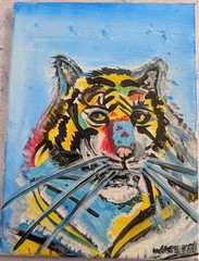 Original Neo Expressionism 9×12 Tiger Handmade Signed Canvas Fine Art Wachtel